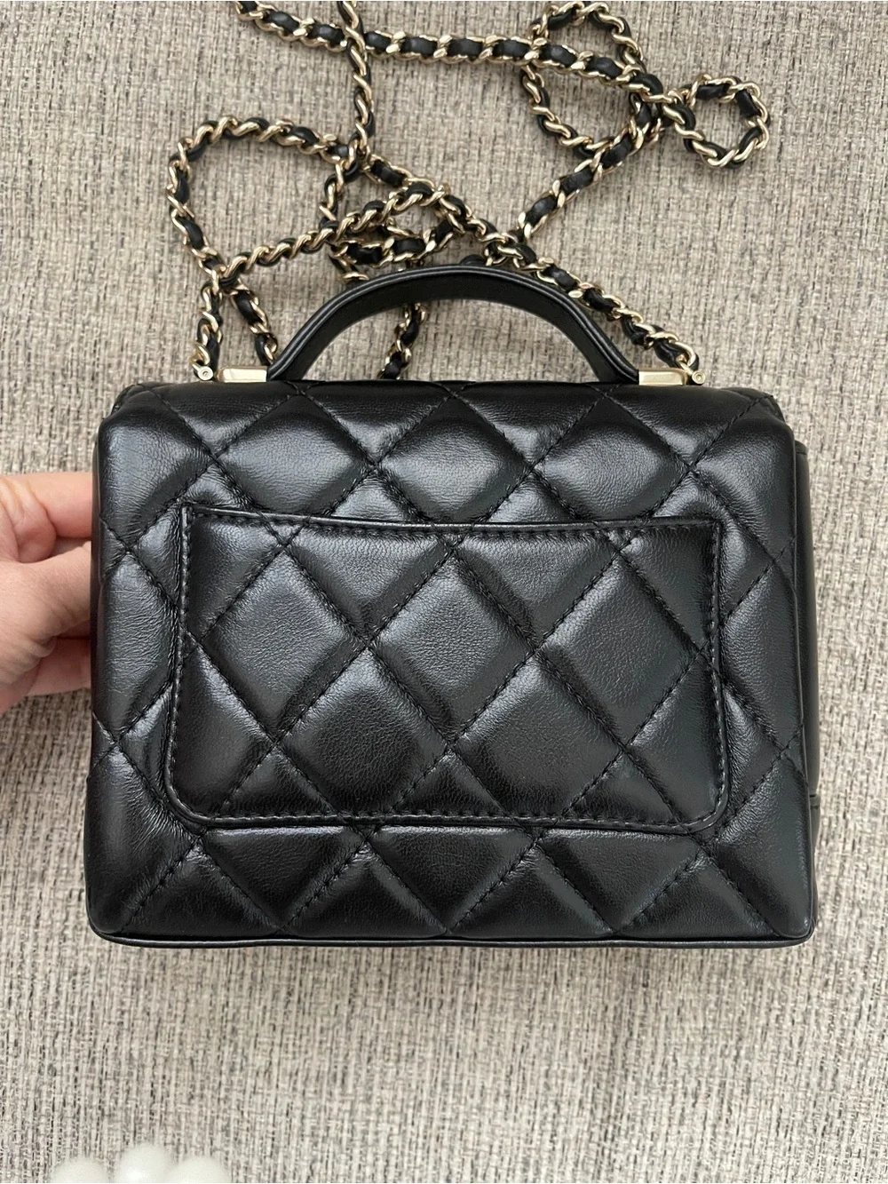 CHANEL Black Quilted Leather Top-Handle Crossbody with Gold Hardware